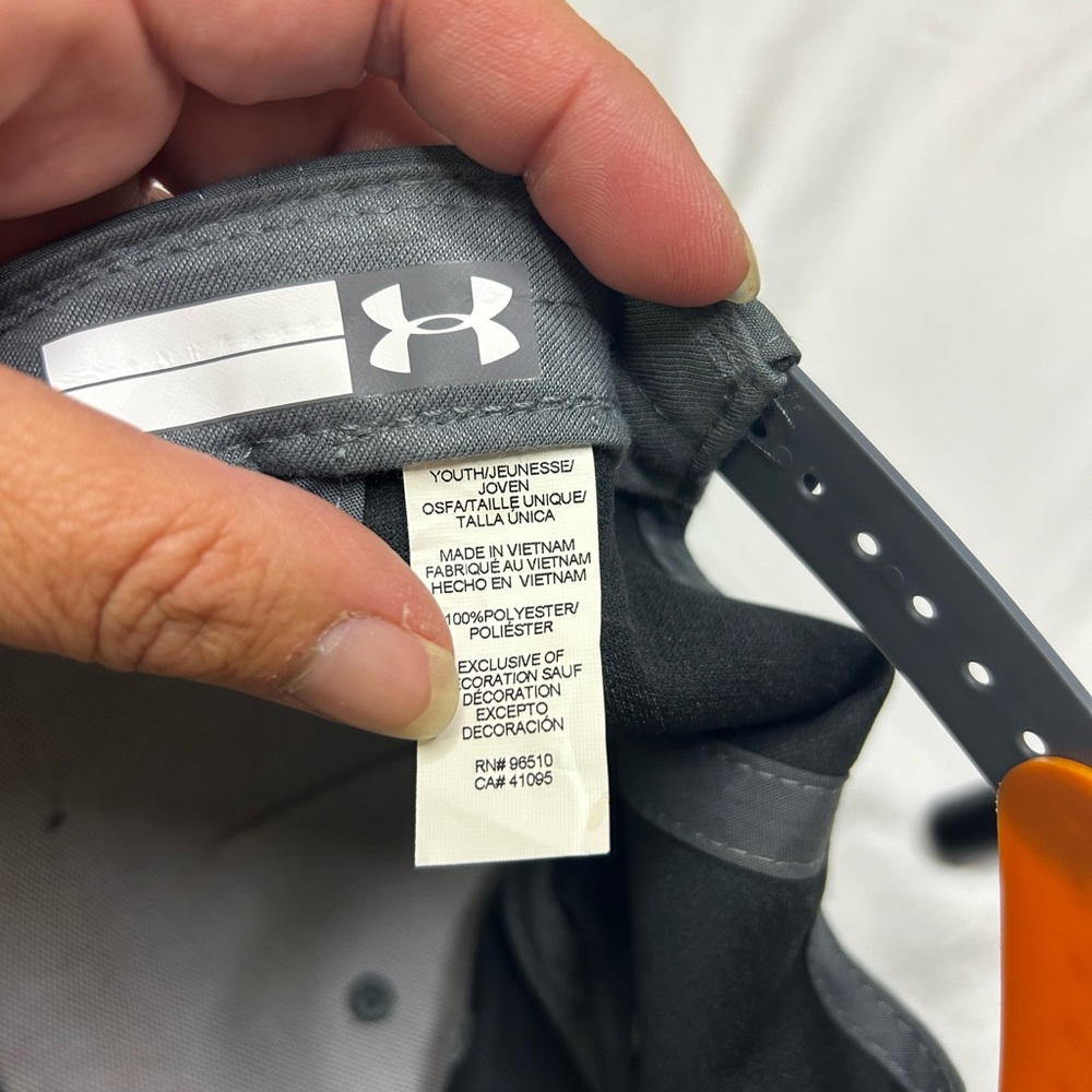 Under Armour Charcoal and Orange Camo Flat Youth Ha SKU B10 - Picture 8 of 9